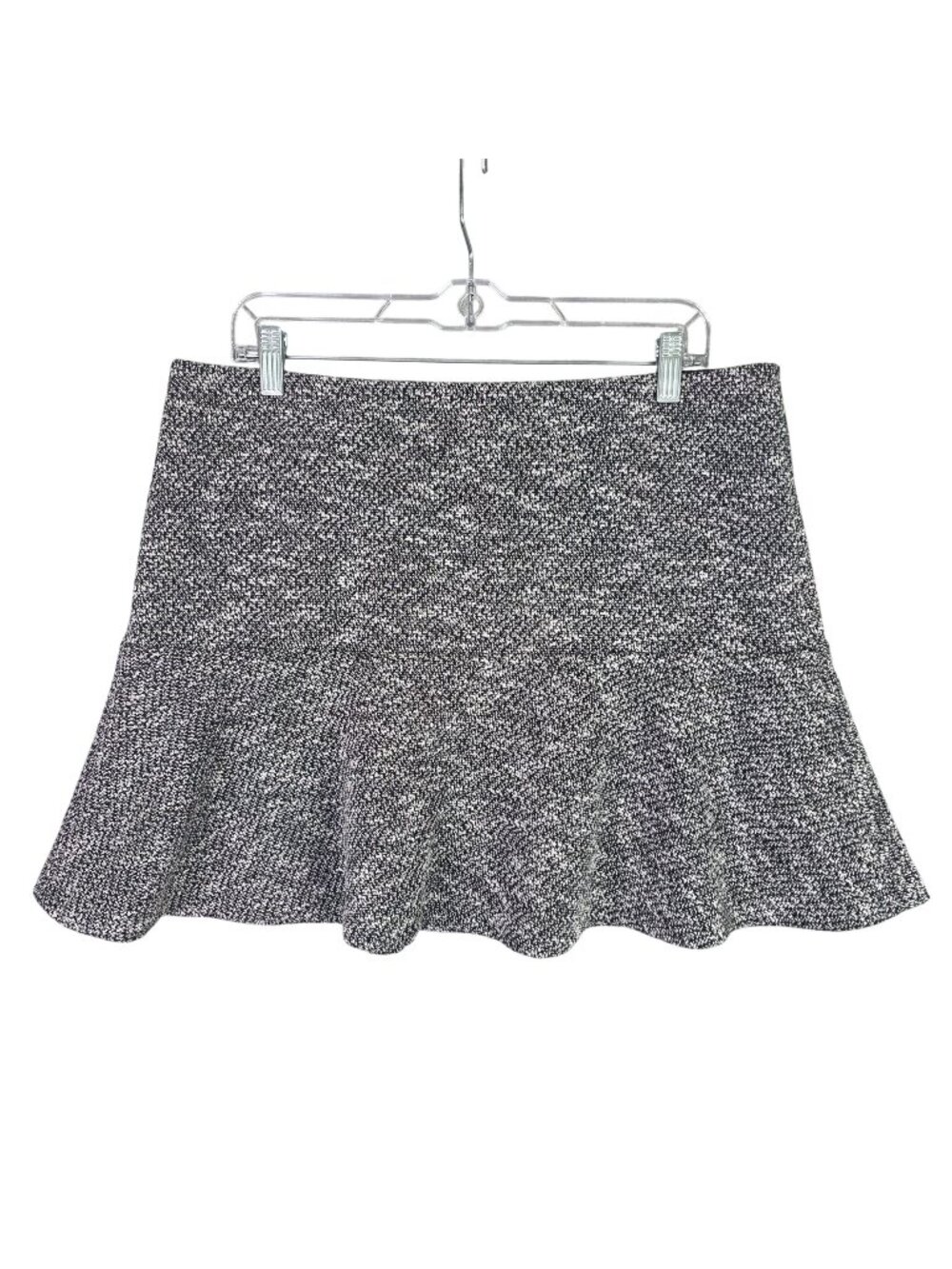 Womens Ann Taylor Loft Flared Black & White Tweed Knit Skirt Polyester Blend L
